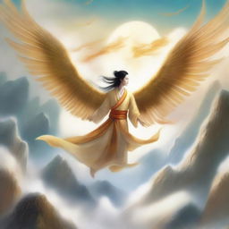 A cover for a Xianxia novel featuring a golden Kunpeng soaring through the sky