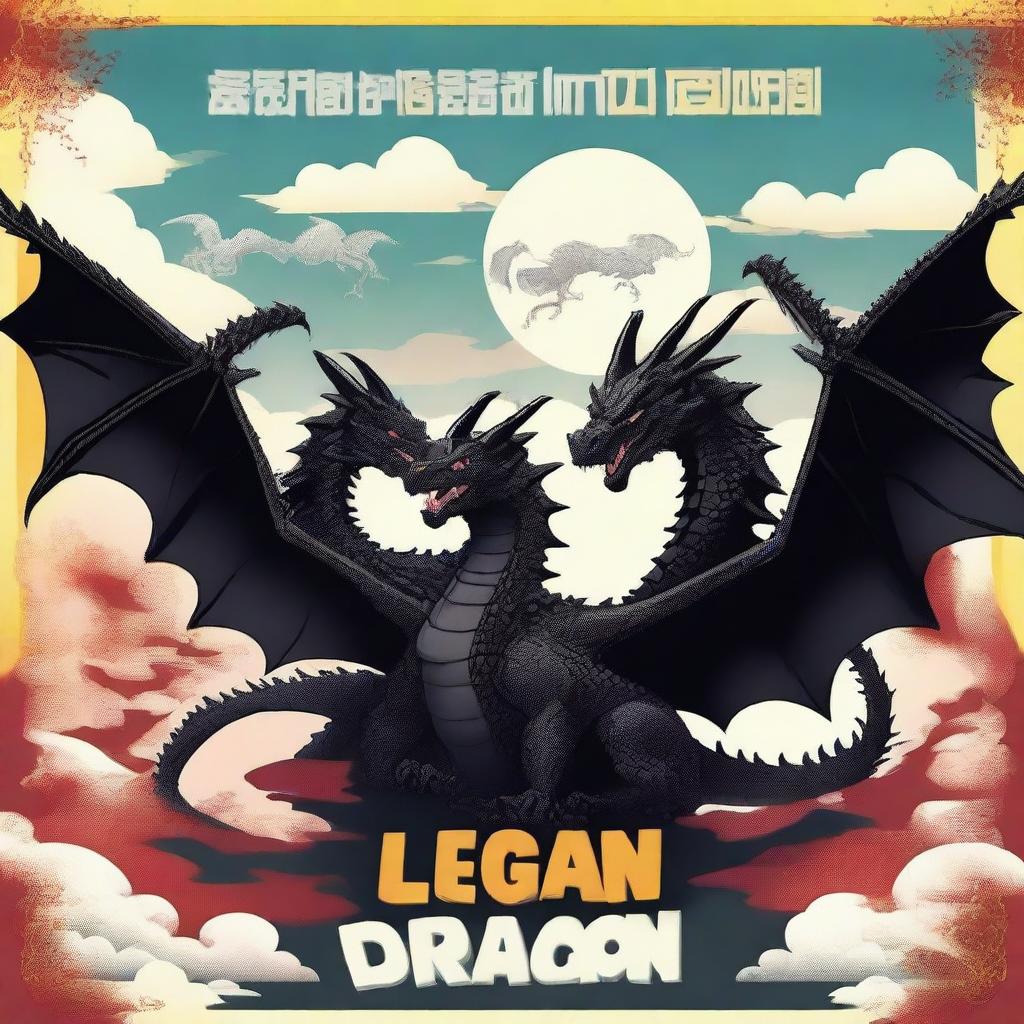 Create a movie poster titled 'Legendary Dragon Team' featuring three dragons in the background