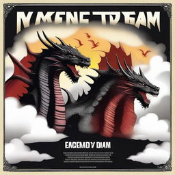 Create a movie poster titled 'Legendary Dragon Team' featuring three dragons in the background