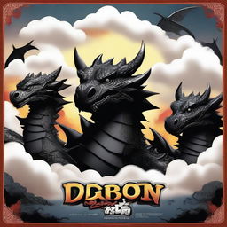 Create a movie poster titled 'Legendary Dragon Team' featuring three dragons in the background