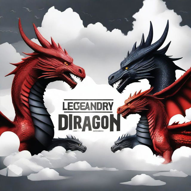 Create a movie poster titled 'Legendary Dragon Team' featuring three dragons in the background