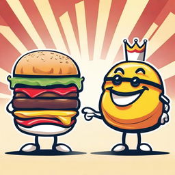 A fun and lighthearted illustration of Burger King and McDonald's mascots facing off in a playful competition