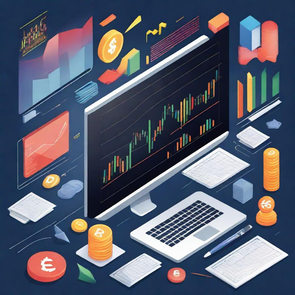 A detailed and professional illustration of the foreign exchange market, featuring currency symbols, charts, and graphs