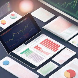 A detailed and professional illustration of the foreign exchange market, featuring currency symbols, charts, and graphs