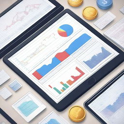 A detailed and professional illustration of the foreign exchange market, featuring currency symbols, charts, and graphs