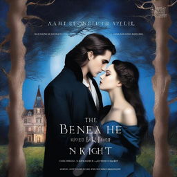 The cover for 'Beneath the Veil of Night: A Vampire Romance' by mxrtalreads depicts a moonlit Gothic mansion surrounded by ancient trees under a starry sky