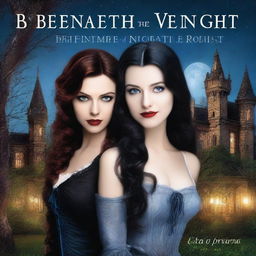 The cover for 'Beneath the Veil of Night: A Vampire Romance' by mxrtalreads depicts a moonlit Gothic mansion surrounded by ancient trees under a starry sky