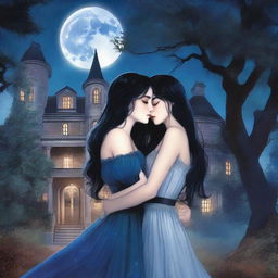 The cover depicts a moonlit Gothic mansion surrounded by ancient trees under a starry sky