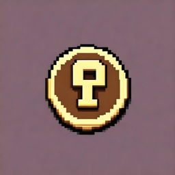 Create a pixel art image of a coin with the letter 'A' prominently displayed in the center