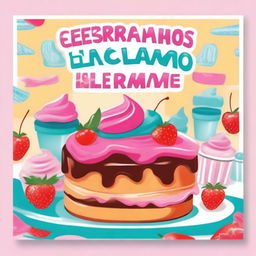 A poster with a cake background featuring the text: 'Cerramos por vacaciones desde el 22 al 28 de junio'