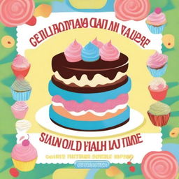 A poster with a cake background featuring the text: 'Cerramos por vacaciones desde el 22 al 28 de junio'