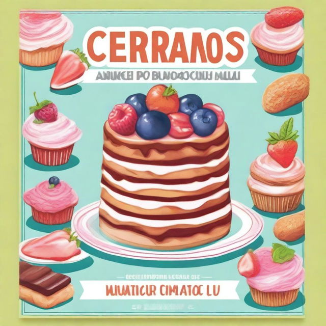 A poster with a cake background featuring the text: 'Cerramos por vacaciones desde el 22 al 28 de junio'