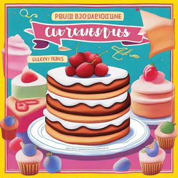 A poster with a cake background featuring the text: 'Cerramos por vacaciones desde el 22 al 28 de junio'