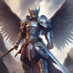 A fantasy anime-style image of a winged warrior with a sword