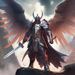 A fantasy anime-style image of a winged warrior with a sword