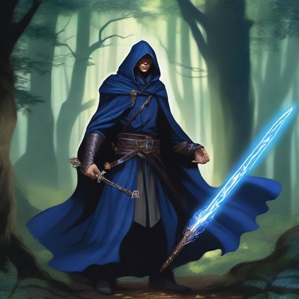 A male Kender warlock from the Dragonlance universe, wielding a magical rapier