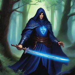 A male Kender warlock from the Dragonlance universe, wielding a magical rapier