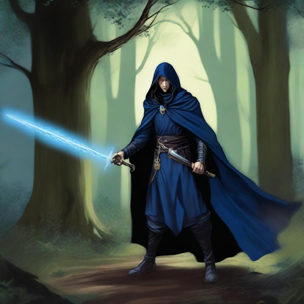 A male Kender warlock from the Dragonlance universe, wielding a magical rapier