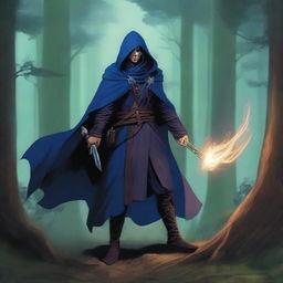 A male Kender warlock from the Dragonlance universe, wielding a magical rapier