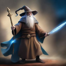 Create an image of an ancient human wizard wielding two rapiers