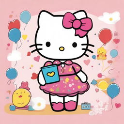 A delightful and whimsical illustration of Hello Kitty named Rossi