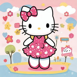 A delightful and whimsical illustration of Hello Kitty named Rossi