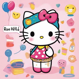 A delightful and whimsical illustration of Hello Kitty named Rossi