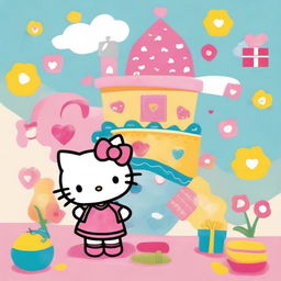 A delightful and whimsical illustration of Hello Kitty named Rossi