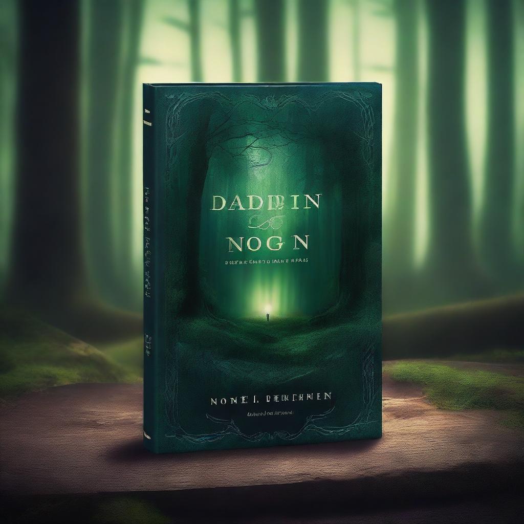 Create a captivating book cover with an intriguing and mysterious design, featuring a dark forest background, a hidden path, and a glowing mystical artifact