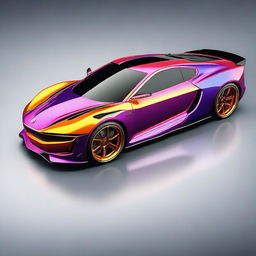 Create a detailed image of a customized car with sleek aerodynamic design, vibrant colors, and unique decals