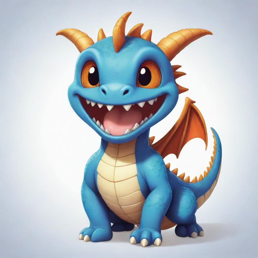 A chibi-style dragon with braces, smiling brightly