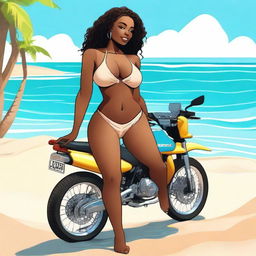 A black girl with a curvy figure riding a lowcuy, wearing a bikini