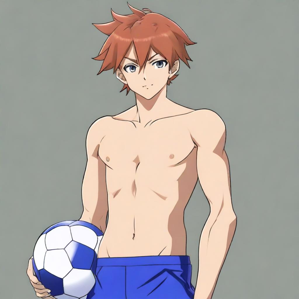 A realistic depiction of the soccer boy Arion Sherwind from Inazuma Eleven Go, wearing only underwear