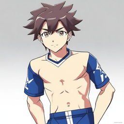 A realistic depiction of the soccer boy Arion Sherwind from Inazuma Eleven Go, wearing only underwear