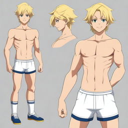 A realistic depiction of the soccer boy Arion Sherwind from Inazuma Eleven Go, wearing only underwear