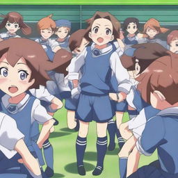 Arion Sherwind from Inazuma Eleven GO is being given a wedgie