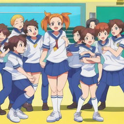 Arion Sherwind from Inazuma Eleven GO is being given a wedgie