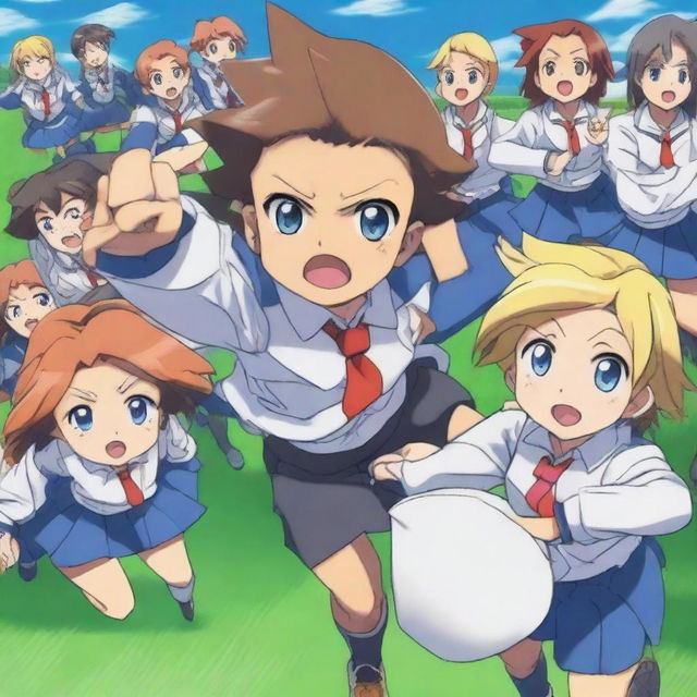 Arion Sherwind from Inazuma Eleven GO is being given a wedgie