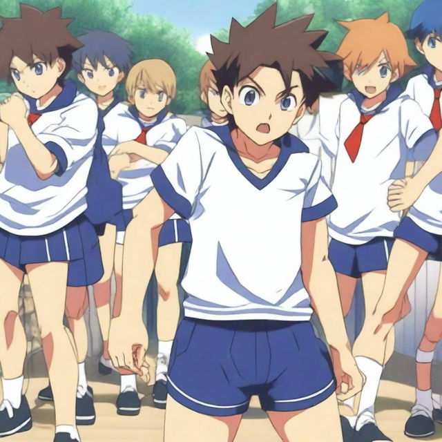 Arion Sherwind, the boy from Inazuma Eleven GO, is having his underwear pulled up in a wedgie