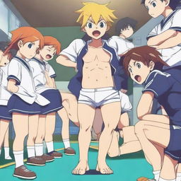 Arion Sherwind, the boy from Inazuma Eleven GO, is having his underwear pulled up in a wedgie