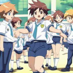 Arion Sherwind, the boy from Inazuma Eleven GO, is having his underwear pulled up in a wedgie