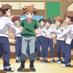 Arion Sherwind, the boy from Inazuma Eleven GO, is receiving a wedgie