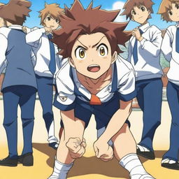 Arion Sherwind, the boy from Inazuma Eleven GO, is receiving a wedgie