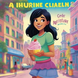 A teens adventure book cover featuring a teenage girl with black hair, eating a cupcake