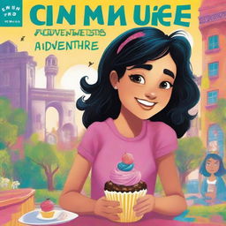 A teens adventure book cover featuring a teenage girl with black hair, eating a cupcake