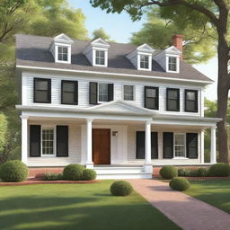 Create a detailed image of a colonial house with one floor