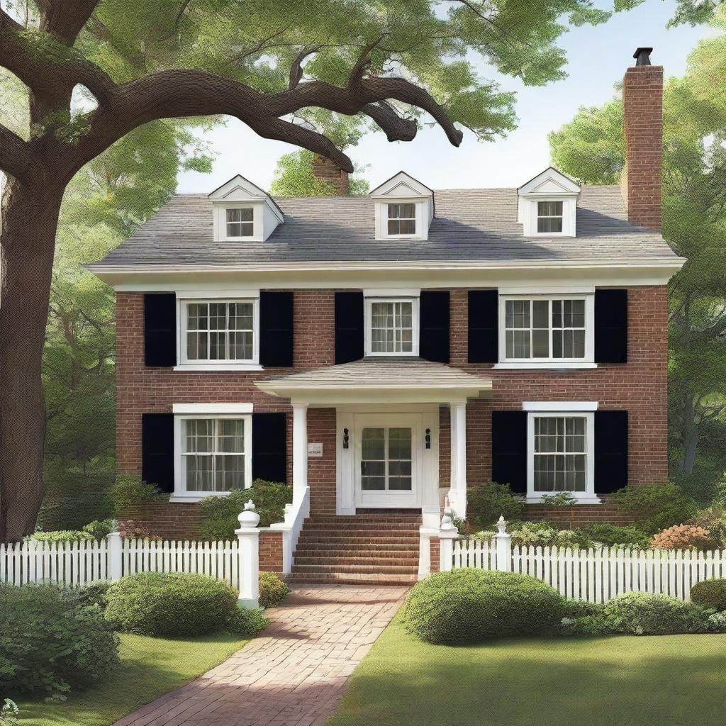 Create a detailed image of a colonial house with one floor