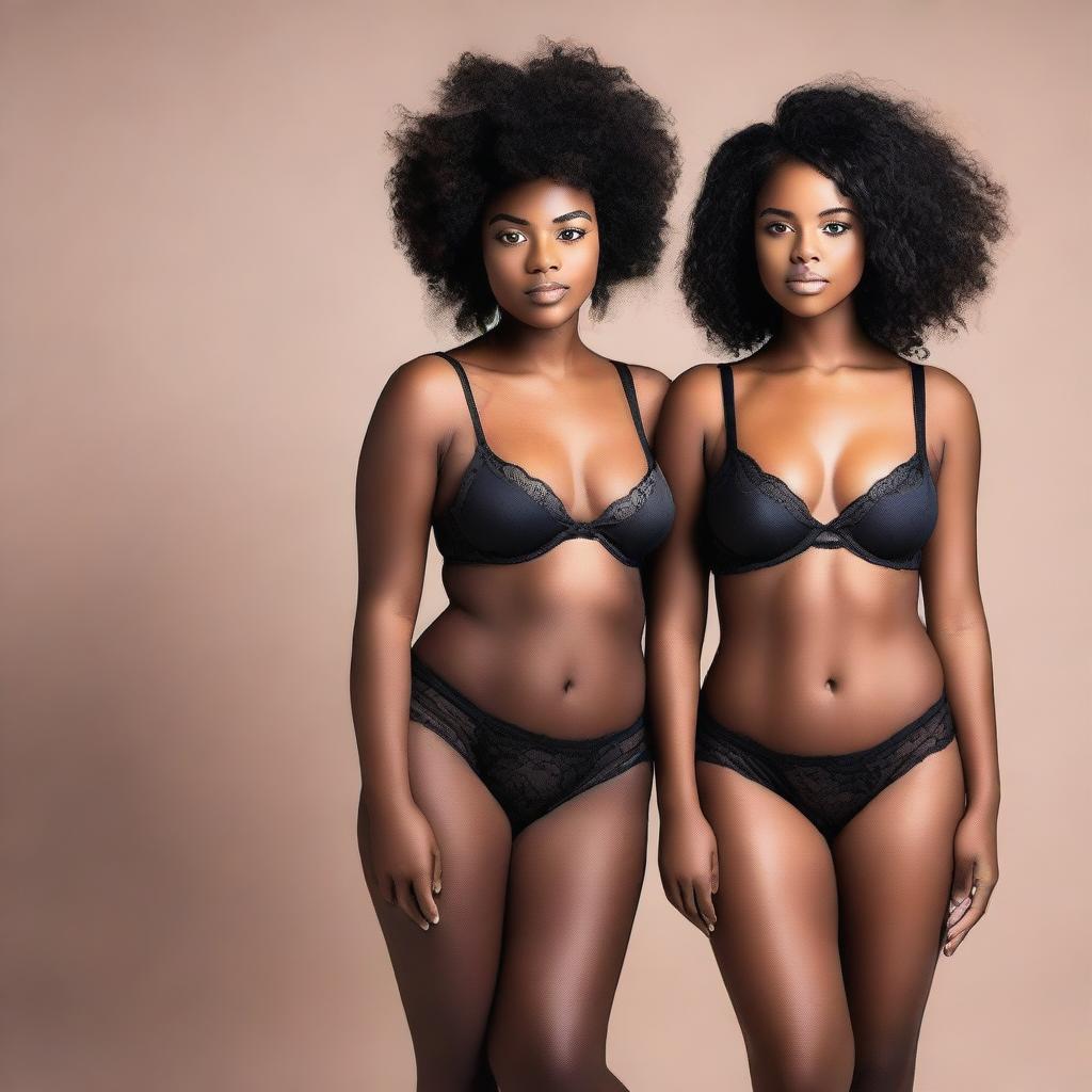 Create an image of two black girls wearing elegant lingerie