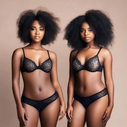 Create an image of two black girls wearing elegant lingerie