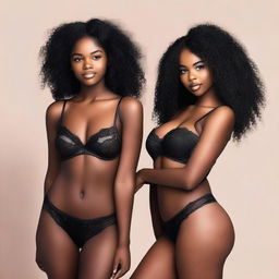 Create an image of two black girls wearing elegant lingerie